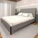 Ver imagem 1 de Cama King Estofada com Cabeceira 100% Mdf Cor: Linho Lincoln Níquel