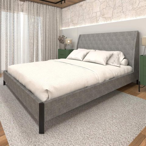 Cama King Estofada com Cabeceira 100% Mdf Cor: Linho Lincoln Níquel