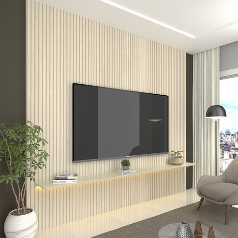 Painel para TV com LED Requinte 220 Off White Impressão Ripado 3D - Gelius
