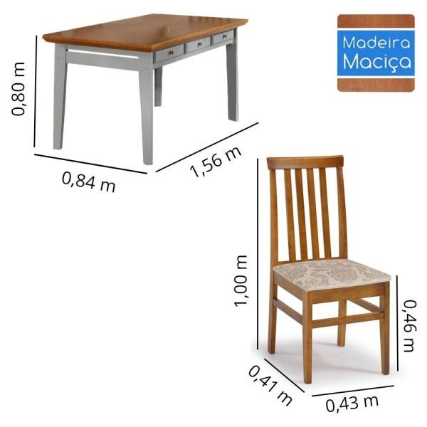 Conjunto De Mesa Madeira Maciça Com 6 Cadeiras União - Mel