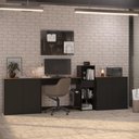 Ver imagem 1 de Conjunto de Escritório 4 Peças Smart Office Mesa Livreiro e 2 Aparadores Buffet - Preto e Cedro