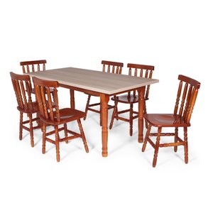 Conjunto Mesa de Jantar Retangular 160x80cm Mel com 6 Cadeiras em Madeira Maciça Assento Escavado Mô