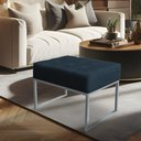 Ver imagem 2 de Puff Lisa Suede Base Metálica Industrial Prata - Pallazio Azul Marinho