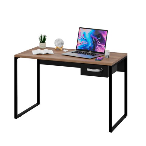 Mesa de Escritório Escrivaninha Industrial com Gaveta 120cm - Nogal/preto