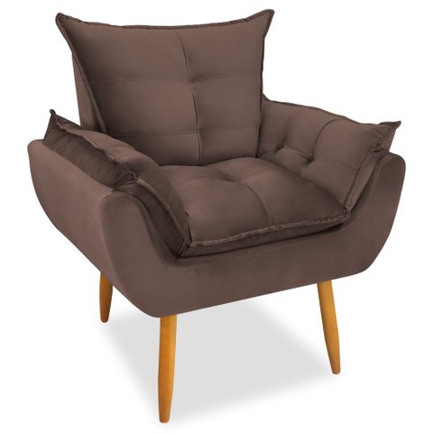 Poltrona Decorativa Opala Pés Palito Veludo Marrom