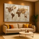 Ver imagem 1 de Quadro Mapa Mundi Linho e Bronze Moderno 123x83 Cm