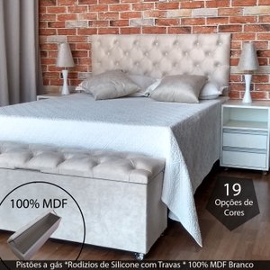Kit Cabeceira e Recamier Luna Capitonê Baú Queen Suede Bege Rbl