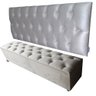 Kit Cabeceira e Recamier Luna Capitonê Baú Queen Suede Bege Rbl - 2