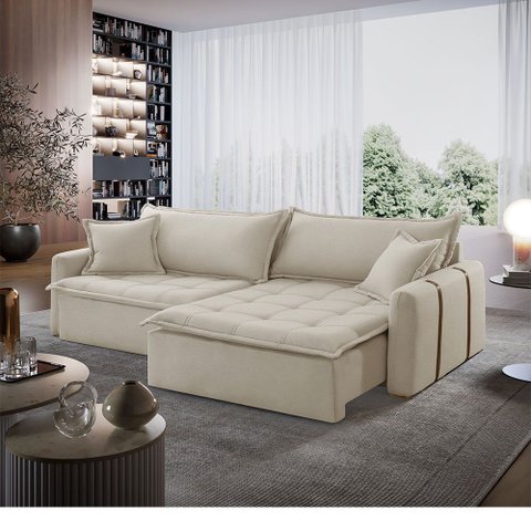 Sofá Cama Linho em Madeira Eucalipto 200cm Braço 20cm Arizona Meu Sofá Online