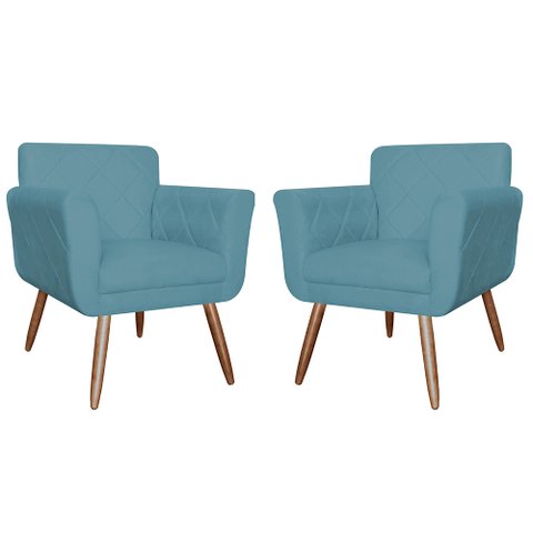 Kit com 2 Poltronas Cadeiras Isabella Estofadas Veludo Azul Turquesa - Incasa Decor