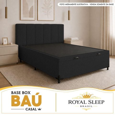 Cama Box com Baú Casal Royal Sleep Suede Preto 138cm