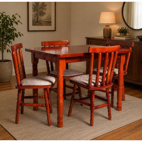 Conjunto de Mesa Mônaco 110x80 com 4 Cadeiras Estofadas – Mel – Jm Móveis
