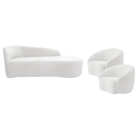 Kit Divã Recamier Orgânico França 140cm Lado Direito e 2 Poltronas Amore Bouclé