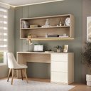 Ver imagem 1 de Conjunto Escrivaninha 3 Gavetas com Armário Aéreo 2 Nichos e LED Office Elegance Bege/Galiano Grann/Argila