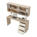 Ver imagem 4 de Conjunto Escrivaninha 3 Gavetas com Armário Aéreo 2 Nichos e LED Office Elegance Bege/Galiano Grann/Argila