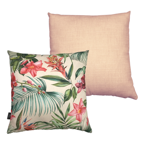 Almofadas Cheias Havana Impermeável Estampa Digital 100% Algodão Flores e Salmão Liso Kit 2 43CMX43C