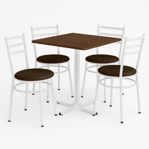 Conjunto Mesa Branca 70x70cm Tampo Imbuia com 4 Cadeiras Epoxi