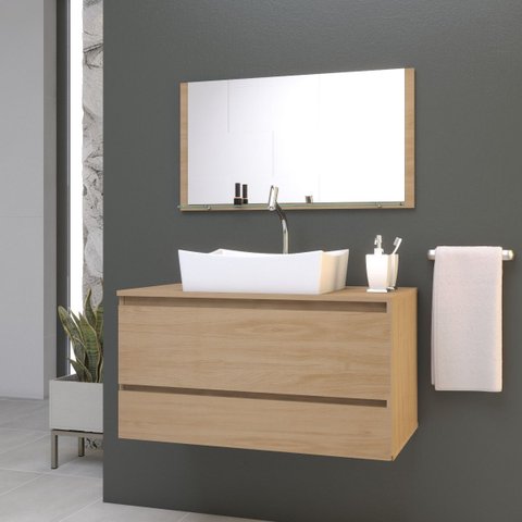 Gabinete Banheiro Grécia 80 Cm Armário com Cuba e Espelheira:freijo