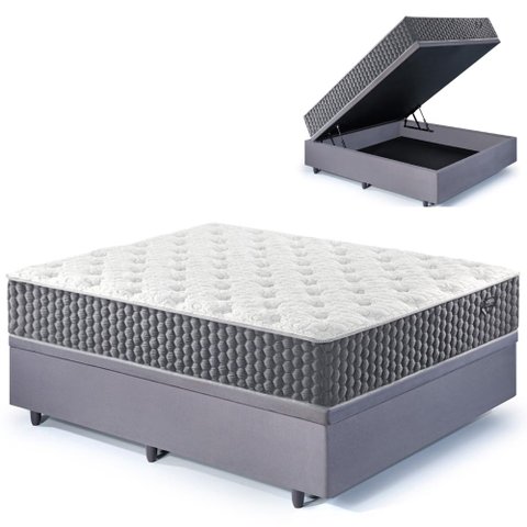 Base Box Baú Casal 138x188 Suede com Colchão Relax Fresh Molas Ensacadas