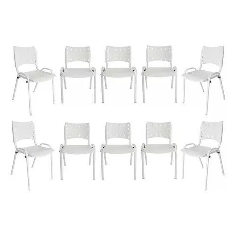 Kit com 10 Cadeiras Iso para Escola Escritório Comércio Branca Base Branca Ecomhome