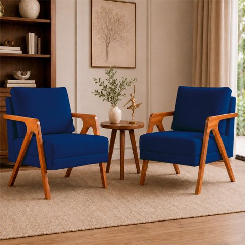 Kit 2 Poltronas Sala de Estar Maya Luxo Suede Azul Marinho M3 - Monari Design