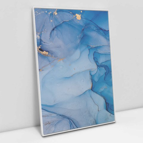 Quadro Decorativo em Canvas Abstrato Azul Diamante TaColado Moldura Flutuante 4,5cm Branca 120 x 80c