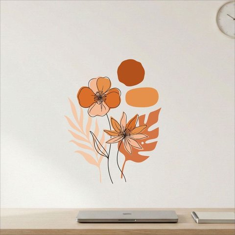 Adesivo de Parede Flores e Folhagens Laranja 60x76 Mod.07