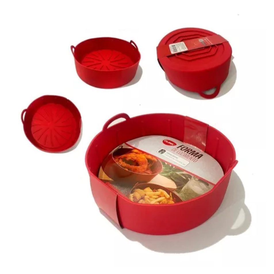 Ver imagem 2 de Forma de Silicone Reforçada Fritadeira Elétrica Airfryer Redonda