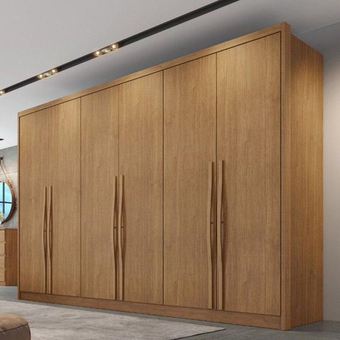 Guarda-Roupa Casal 6 Portas e 6 Gavetas 100% MDF Reno 276x236cm Marrom/Cumaru