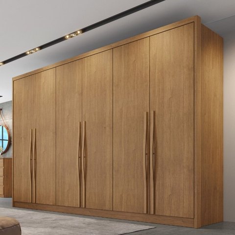 Guarda-Roupa Casal 6 Portas e 6 Gavetas 100% MDF Reno 276x236cm Marrom/Cumaru