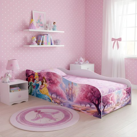 Cama Infantil Adesivada Carro Meninas Meninos 100% Mdf Personagens sem Colchão - Princesas