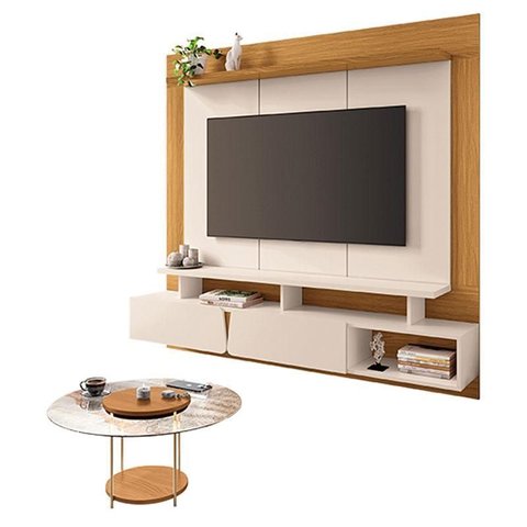 Home Suspenso Zenith Off White Cinamomo com Mesa de Centro Sky com Tampo de Vidro Cinamomo - Hb Mó