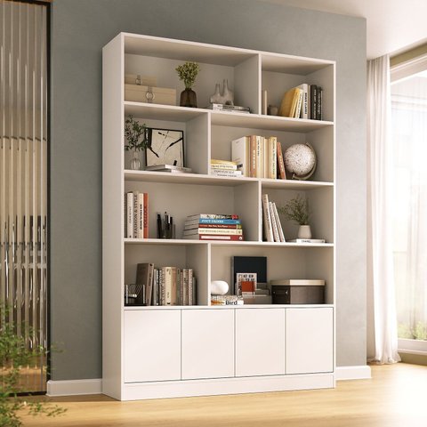 Estante de Livros 100% MDF 124,5CMX180,5cm 4 Portas 8 Nichos Versatile Branco
