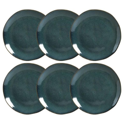 Jogo 6 Pratos Rasos em Cerâmica Orgânico para Sushi Oceano Porto Brasil 26,5cm Azul Sashimi