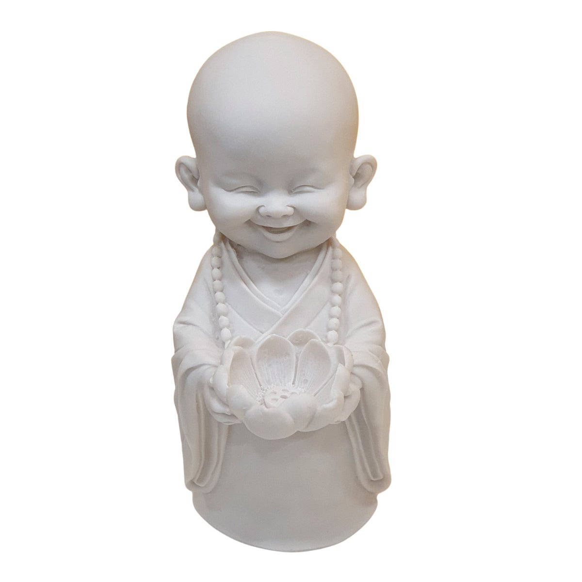 Escultura Monge Castiçal da Felicidade de Pó de Mármore Branco 28cm - 1