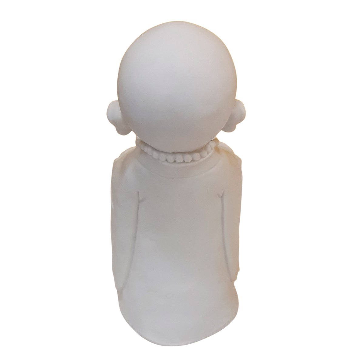 Escultura Monge Castiçal da Felicidade de Pó de Mármore Branco 28cm - 2