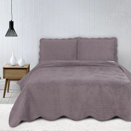 Colcha Velvet Veludo - Casal - com Porta Travesseiros - Rose - Camesa - 1