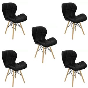 Kit 5 Cadeiras Estofada Eiffel Slim Wood Pés de Madeira Preto