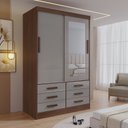 Ver imagem 1 de Guarda-Roupa 2 Portas de Correr com Espelho e 6 Gavetas Meridian Gold Castanho