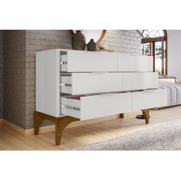 Cômoda Baixa Quarto 6 Gavetas Amalfi Lukaliam Off White/Canela Casa Sua Móveis - 3