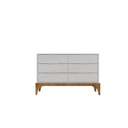 Cômoda Baixa Quarto 6 Gavetas Amalfi Lukaliam Off White/Canela Casa Sua Móveis - 4