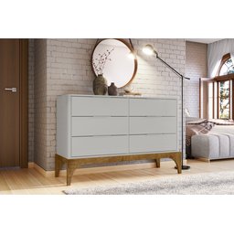 Cômoda Baixa Quarto 6 Gavetas Amalfi Lukaliam Off White/Canela Casa Sua Móveis - 2