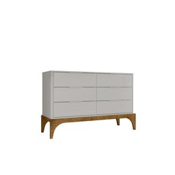 Cômoda Baixa Quarto 6 Gavetas Amalfi Lukaliam Off White/Canela Casa Sua Móveis - 5