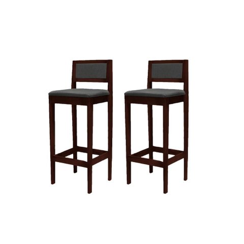 Kit 2 Banquetas Alta Balcão Estofada Encosto Madeira Imbuia Hellen