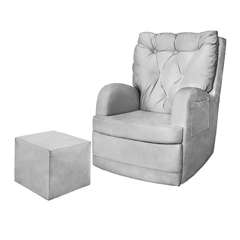 Poltrona de Amamentação Ludmila com Balanço e Puff Veludo Cinza - Phoenix Baby