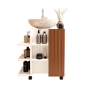 Ver imagem 3 de Gabinete de Banheiro para Pia de Coluna com Prateleiras Classic - Branco/ripado