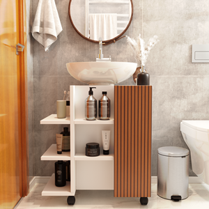 Gabinete de Banheiro para Pia de Coluna com Prateleiras Classic - Jm3 Móveis:branco/ripado