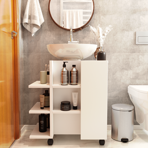 Gabinete de Banheiro para Pia de Coluna com Prateleiras Classic - Jm3 Móveis:branco/ripado - 4