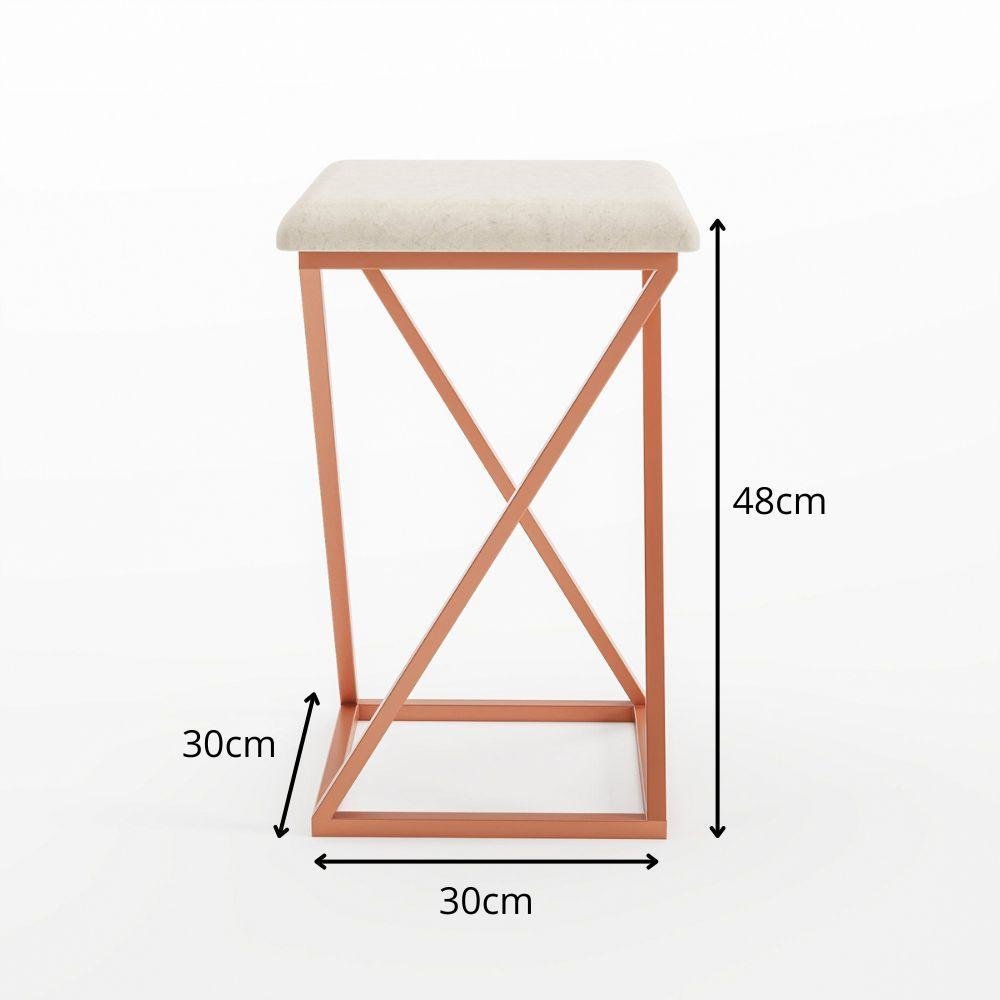 Banqueta Z Baixa 48cm com Armação de Metal Rose Gold Assento Bege - 5