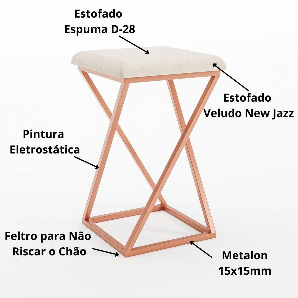 Banqueta Z Baixa 48cm com Armação de Metal Rose Gold Assento Bege - 6